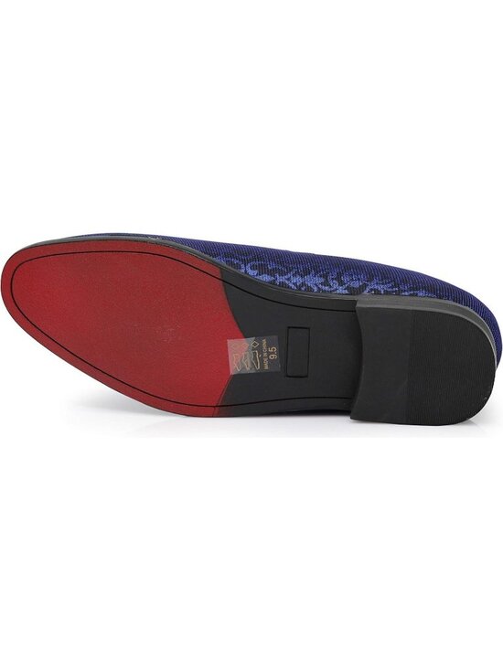 Enzo Romeo Men\'s Blue Vintage Satin Silky Floral Loafer Slip On Tuxedo Shoes